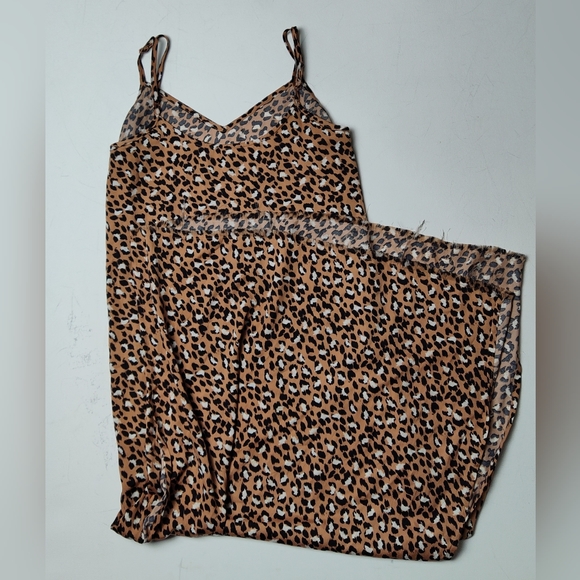 Aerie Dress Leopard Print Maxi Dress Size Small Double Slit, Fringe Hem‎ - Picture 3 of 10
